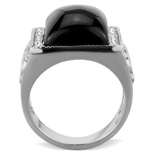 Load image into Gallery viewer, TK1767 - High polished (no plating) Stainless Steel Ring with Synthetic Synthetic Glass in Jet