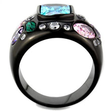 Load image into Gallery viewer, TK1790 - IP Black(Ion Plating) Stainless Steel Ring with AAA Grade CZ  in Sea Blue