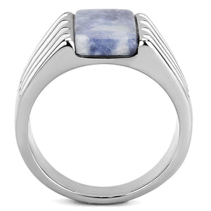 TK1799 - High polished (no plating) Stainless Steel Ring with Semi-Precious Sodalite in Capri Blue