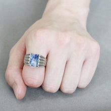 Load image into Gallery viewer, TK1799 - High polished (no plating) Stainless Steel Ring with Semi-Precious Sodalite in Capri Blue