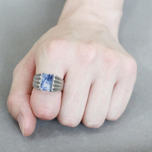 TK1799 - High polished (no plating) Stainless Steel Ring with Semi-Precious Sodalite in Capri Blue