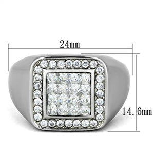 TK1802 - High polished (no plating) Stainless Steel Ring with AAA Grade CZ  in Clear