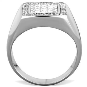 TK1802 - High polished (no plating) Stainless Steel Ring with AAA Grade CZ  in Clear