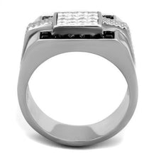 Load image into Gallery viewer, TK1809 - High polished (no plating) Stainless Steel Ring with Top Grade Crystal  in Jet