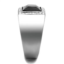 Load image into Gallery viewer, TK1810 - High polished (no plating) Stainless Steel Ring with Synthetic Onyx in Jet