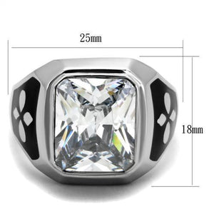 TK1813 - High polished (no plating) Stainless Steel Ring with AAA Grade CZ  in Clear