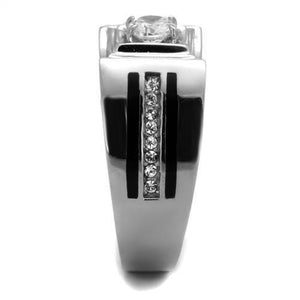 TK1814 - High polished (no plating) Stainless Steel Ring with AAA Grade CZ  in Clear