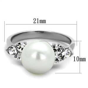 TK1824 - High polished (no plating) Stainless Steel Ring with Synthetic Pearl in White