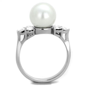 TK1824 - High polished (no plating) Stainless Steel Ring with Synthetic Pearl in White