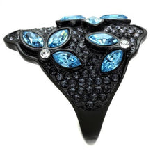 Load image into Gallery viewer, TK1834 - IP Black(Ion Plating) Stainless Steel Ring with Top Grade Crystal  in Sea Blue