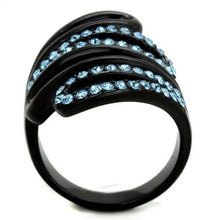 Load image into Gallery viewer, TK1835 - IP Black(Ion Plating) Stainless Steel Ring with Top Grade Crystal  in Sea Blue