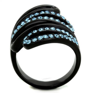 TK1835 - IP Black(Ion Plating) Stainless Steel Ring with Top Grade Crystal  in Sea Blue