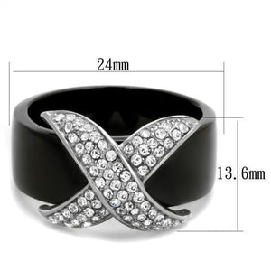 TK1839 - Two-Tone IP Black (Ion Plating) Stainless Steel Ring with Top Grade Crystal  in Clear