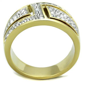 TK1845 - Two-Tone IP Gold (Ion Plating) Stainless Steel Ring with Top Grade Crystal  in Clear