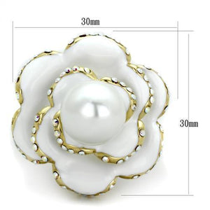 TK1847 - IP Gold(Ion Plating) Stainless Steel Ring with Synthetic Pearl in White