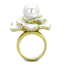 Load image into Gallery viewer, TK1847 - IP Gold(Ion Plating) Stainless Steel Ring with Synthetic Pearl in White