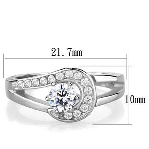 TK1857 - High polished (no plating) Stainless Steel Ring with AAA Grade CZ  in Clear