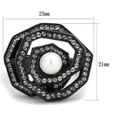 Load image into Gallery viewer, TK1861 - IP Black(Ion Plating) Stainless Steel Ring with Synthetic Pearl in White