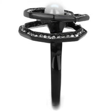 Load image into Gallery viewer, TK1861 - IP Black(Ion Plating) Stainless Steel Ring with Synthetic Pearl in White