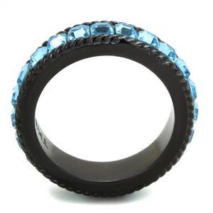 TK1867 - IP Black(Ion Plating) Stainless Steel Ring with Top Grade Crystal  in Sea Blue