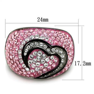 TK1871 - Two-Tone IP Black (Ion Plating) Stainless Steel Ring with Top Grade Crystal  in Light Rose