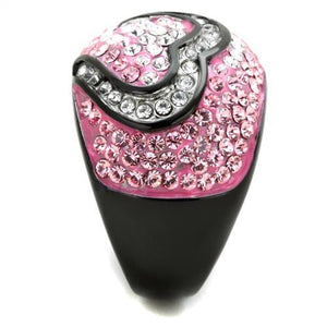 TK1871 - Two-Tone IP Black (Ion Plating) Stainless Steel Ring with Top Grade Crystal  in Light Rose