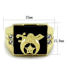 Load image into Gallery viewer, TK1890 - IP Gold(Ion Plating) Stainless Steel Ring with Synthetic Onyx in Jet
