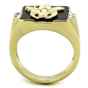 TK1890 - IP Gold(Ion Plating) Stainless Steel Ring with Synthetic Onyx in Jet