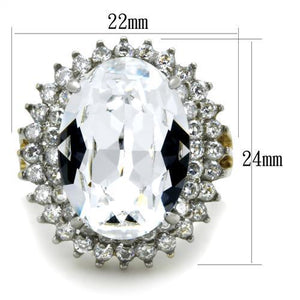 TK1894 - Two-Tone IP Gold (Ion Plating) Stainless Steel Ring with Top Grade Crystal  in Clear