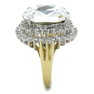 TK1894 - Two-Tone IP Gold (Ion Plating) Stainless Steel Ring with Top Grade Crystal  in Clear