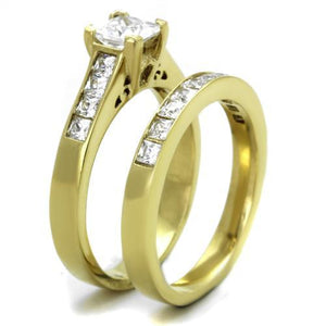 TK1895 - IP Gold(Ion Plating) Stainless Steel Ring with AAA Grade CZ  in Clear