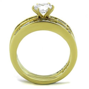 TK1897 - IP Gold(Ion Plating) Stainless Steel Ring with AAA Grade CZ  in Clear