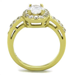 TK1901 - IP Gold(Ion Plating) Stainless Steel Ring with AAA Grade CZ  in Clear