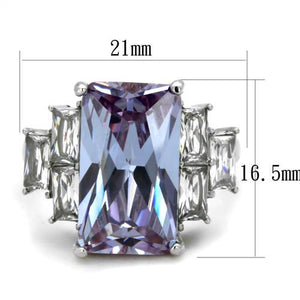 TK1904 - High polished (no plating) Stainless Steel Ring with AAA Grade CZ  in Light Amethyst