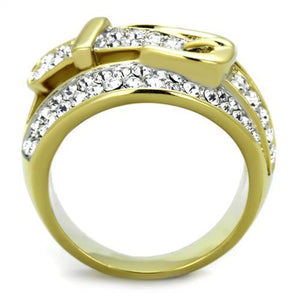 TK1906 - Two-Tone IP Gold (Ion Plating) Stainless Steel Ring with Top Grade Crystal  in Clear