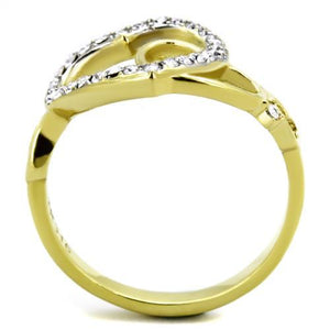TK1908 - Two-Tone IP Gold (Ion Plating) Stainless Steel Ring with Top Grade Crystal  in Clear