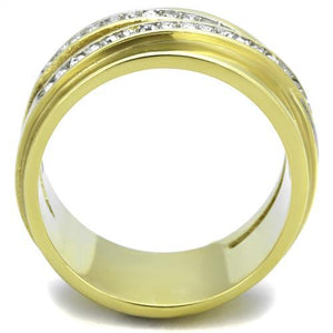 TK1914 - Two-Tone IP Gold (Ion Plating) Stainless Steel Ring with Top Grade Crystal  in Clear