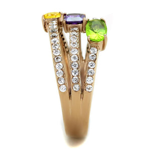 TK1924 - IP Rose Gold(Ion Plating) Stainless Steel Ring with AAA Grade CZ  in Multi Color