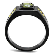Load image into Gallery viewer, TK1928 - IP Black(Ion Plating) Stainless Steel Ring with AAA Grade CZ  in Olivine color