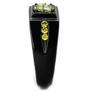 TK1928 - IP Black(Ion Plating) Stainless Steel Ring with AAA Grade CZ  in Olivine color