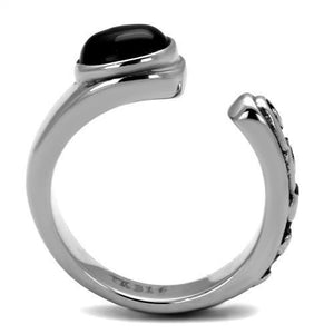TK1971 - High polished (no plating) Stainless Steel Ring with Synthetic Onyx in Jet