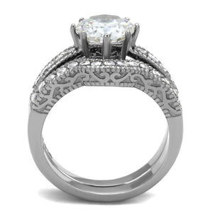 TK1W007 - High polished (no plating) Stainless Steel Ring with AAA Grade CZ  in Clear