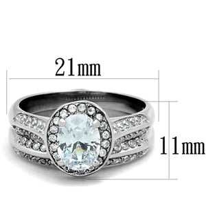 TK1W163 - High polished (no plating) Stainless Steel Ring with AAA Grade CZ  in Clear