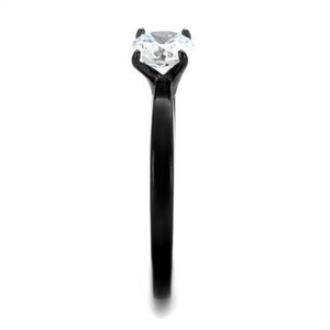TK2013 - IP Black(Ion Plating) Stainless Steel Ring with AAA Grade CZ  in Clear