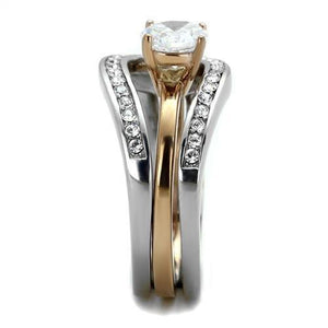 TK2032 - Two-Tone IP Rose Gold Stainless Steel Ring with AAA Grade CZ  in Clear
