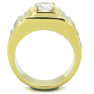 TK2045 - IP Gold(Ion Plating) Stainless Steel Ring with AAA Grade CZ  in Clear