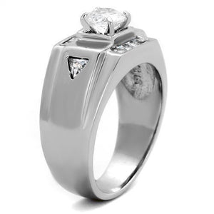 TK2052 - High polished (no plating) Stainless Steel Ring with AAA Grade CZ  in Clear
