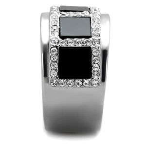 TK2067 - High polished (no plating) Stainless Steel Ring with Synthetic Onyx in Jet