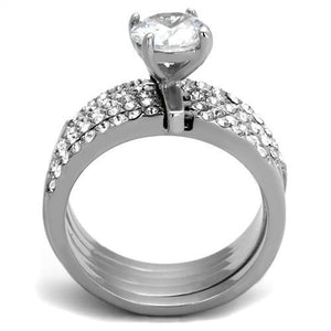 TK2120 - High polished (no plating) Stainless Steel Ring with AAA Grade CZ  in Clear