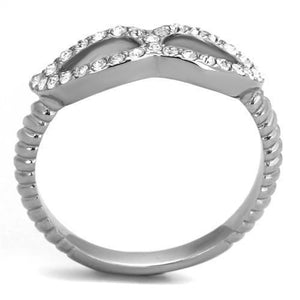TK2122 - High polished (no plating) Stainless Steel Ring with Top Grade Crystal  in Clear